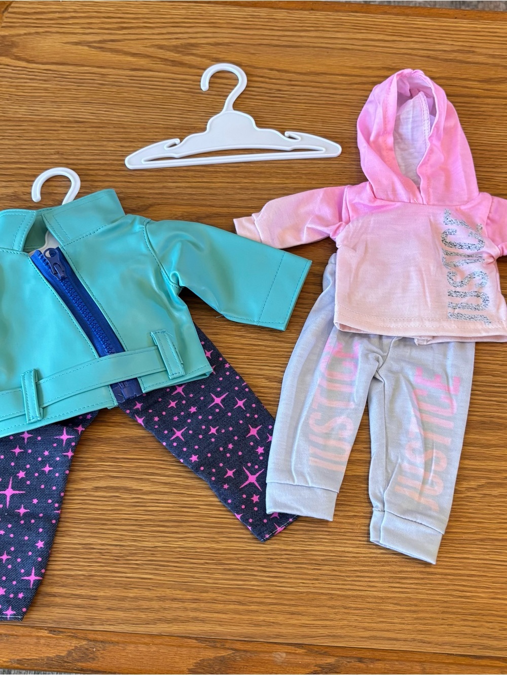 New doll outfits Justice Pink Hoodie & Teal Jacket Outfit Set with Star Leggings